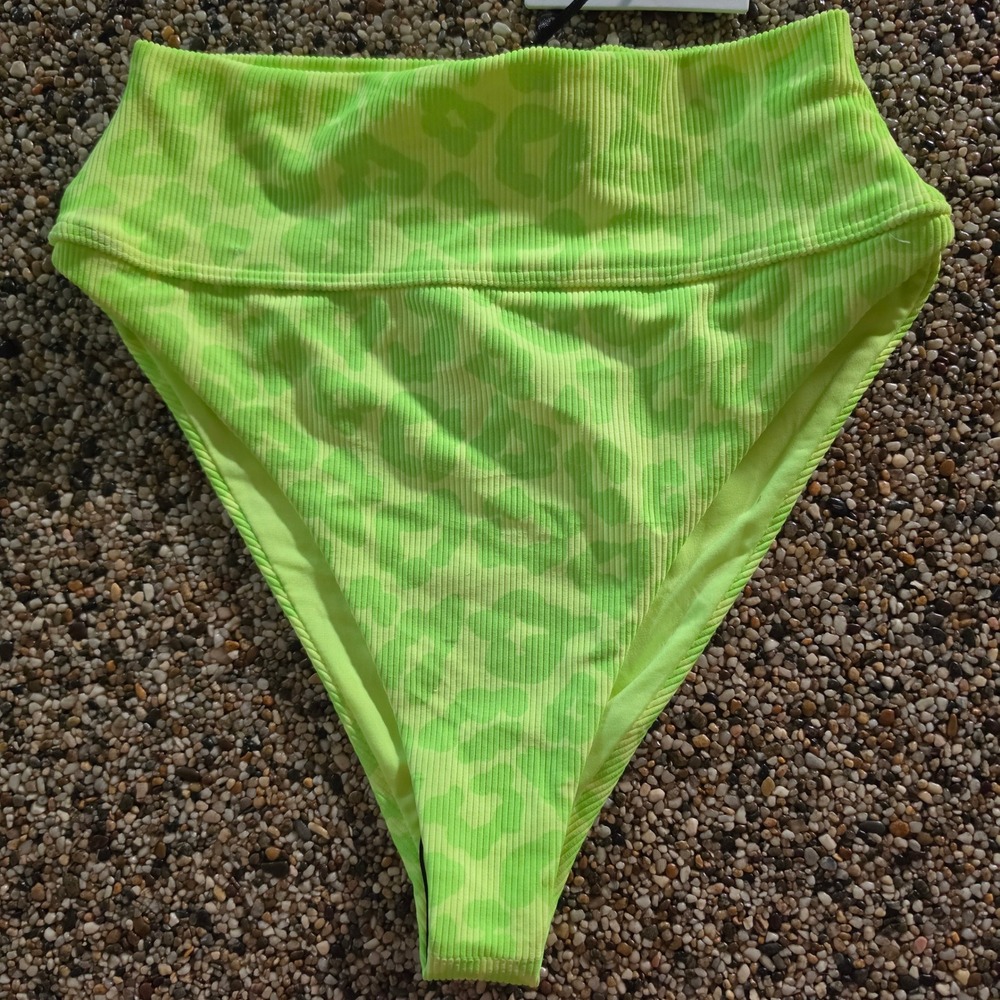 Beach Riot Highway Bottom Lemon Lime Leopard Neon Ribbed Bikini XS